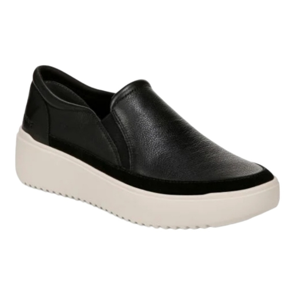 Vionic Black Leather Slip-On Sneakers with Cream Platform